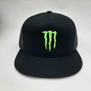 Monster Energy Fox Flat Bill Trucker Mesh Snapback Hat Black